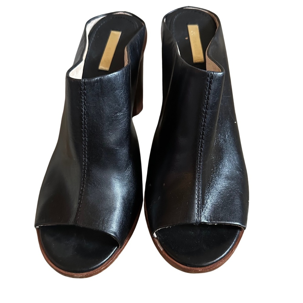 Sz 10 Louise et Cie Black Leather Peeptoe Mules EUC